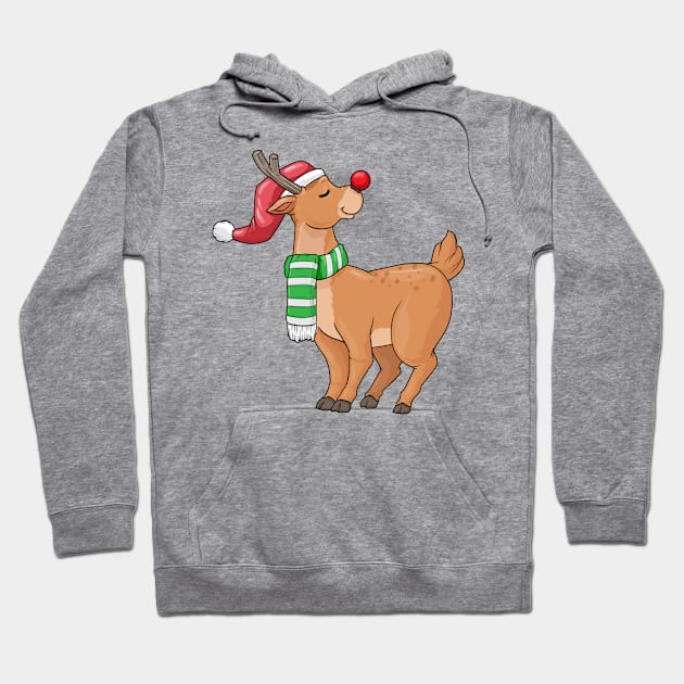 Reindeer with Santa hat & Scarf at Christmas Hoodie by Markus Schnabel